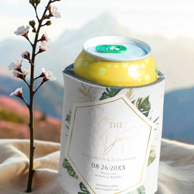 Porta-lata Árvores De Palma Tropicais, Script Dourado, Salve  (Criador carregado)