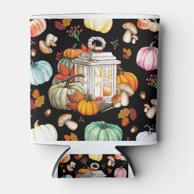 Porta-lata Autumn Fall Pumpkin Pensado Black Can Koozie Cooli (Frente)