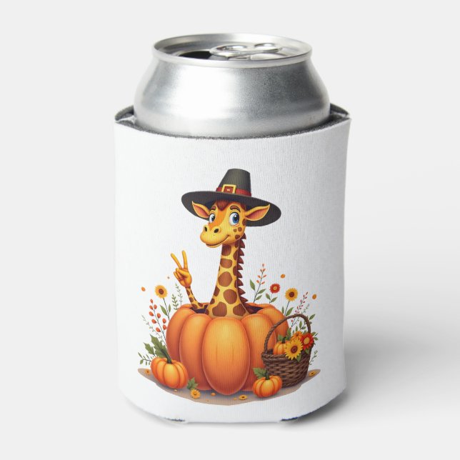 Porta-lata Autumn Pumpkin Fall Giraffe Thanksgiving Womens Me (Can Front)