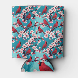 Porta-lata Aves Cardinais Vermelhas em Ramais de Flor de Cere