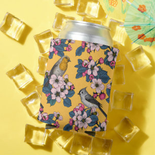 Porta-lata Aves e Blossomas em amarelo