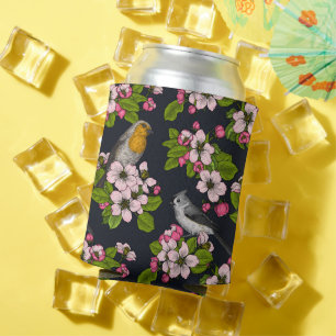 Porta-lata Aves e Blossomas em preto