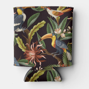 Porta-lata Aves Tropicais: Folhas Vintage e Flores