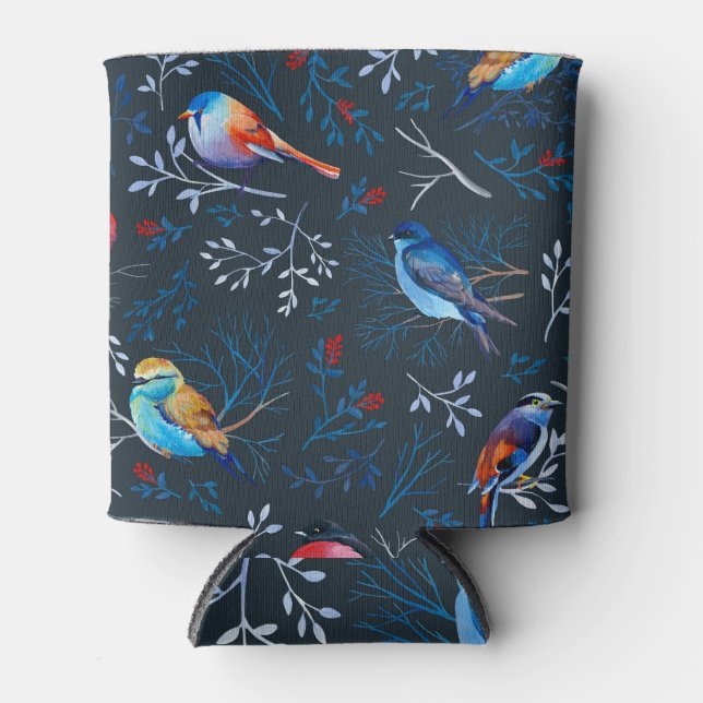 Porta-lata Aves Vibrantes: Legância Escura de Gouache (Frente)