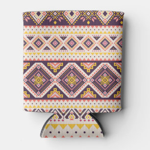 Porta-lata Aztec tribal distribuído, padrão geométrico.
