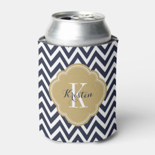 Porta-lata Azuis marinhos e monograma Dourado de Chevron