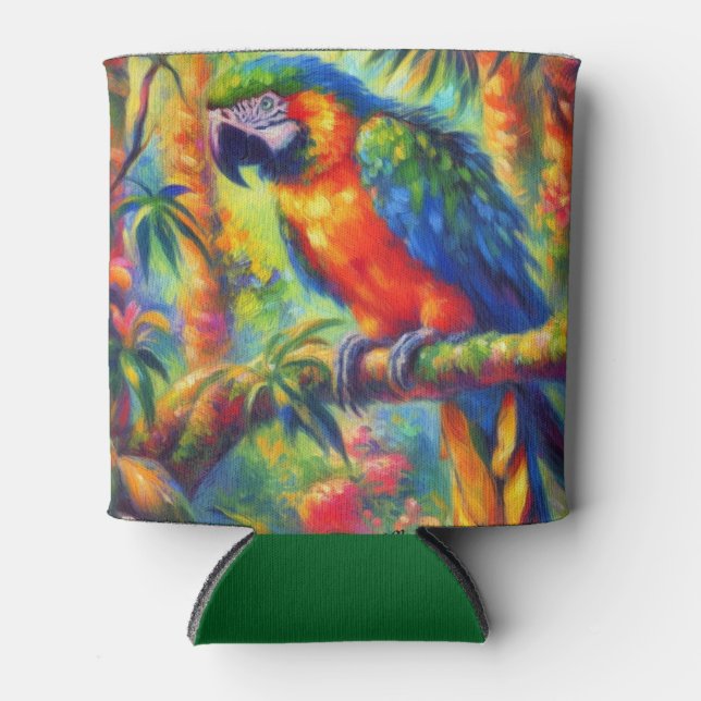 Porta-lata Azul-azul-pássaro tropical impressionista (Frente)