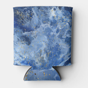 Porta-lata Azul Dourado Marble: Textura de luxo.