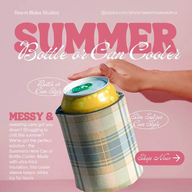 Porta-lata Azul e Creme Xadrez Lata ou Garrafa Térmica (Criador carregado)