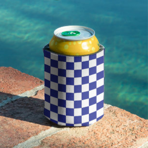 Porta-lata Azul e lata branca verificados com resfriamento