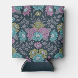 Porta-lata Azul Escuro, Verde e Floral Púrpura