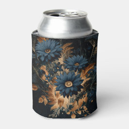 Porta-lata Azul Marinho Escuro & Dourado Floral Rústico Glam 
