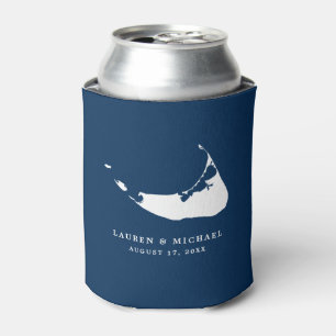 Porta-lata Azul Marinho Mapa da Ilha Nantucket Favor de Casam