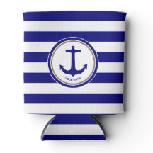 Azul Naval Listras Brancas Náuticas com Âncora