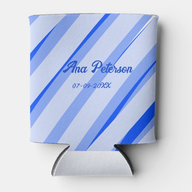 Porta-lata Azul pastel adicionar nome data boho retrô padrão  (Frente)