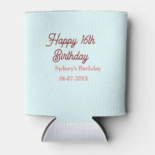 Porta-lata Azul pastel vermelho feliz aniversário de 16 anos