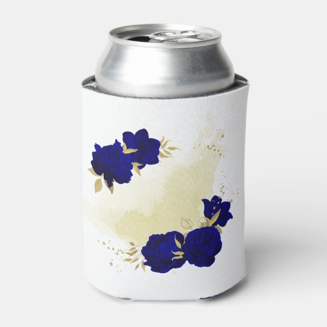 Porta-lata azul royal floral dourado (Can Front)