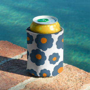 Porta-lata Azul Whimsical e Retro Floral Laranja, Cheio