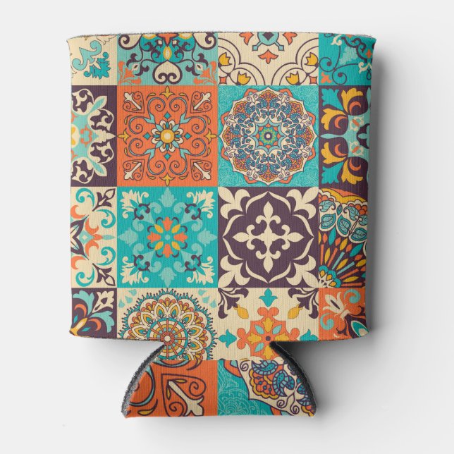Porta-lata Azulejos Azulejos Patchwork Português de Boho (Frente)