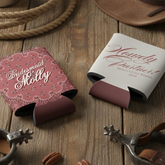 Porta-lata Bachelorette de Parceiro Red Howdy Personalizado (Pack your boots and cowboy hat for an epic bachelorette weekend! )