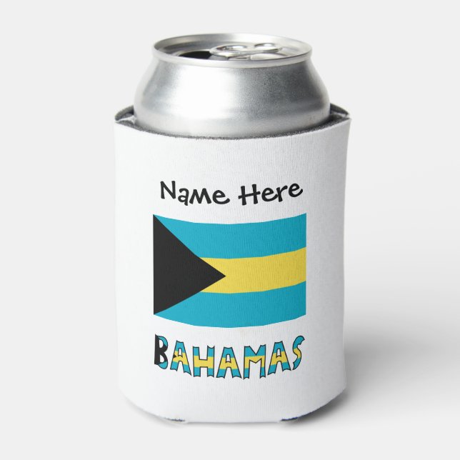 Porta-lata Bahamas e Bandeira Bahamas com seu nome (Can Front)