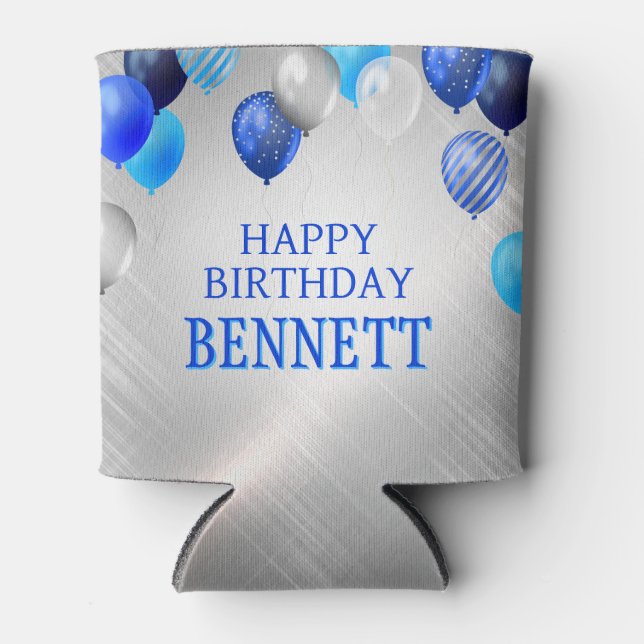 Porta-lata Balões Azuis de Aniversário (Frente)