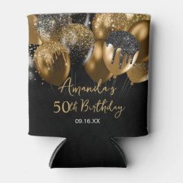 Porta-lata Balões de ouro preto de aniversário