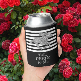 Porta-lata Bandas Brancas de Prata Derby Raça Cavalo Preto