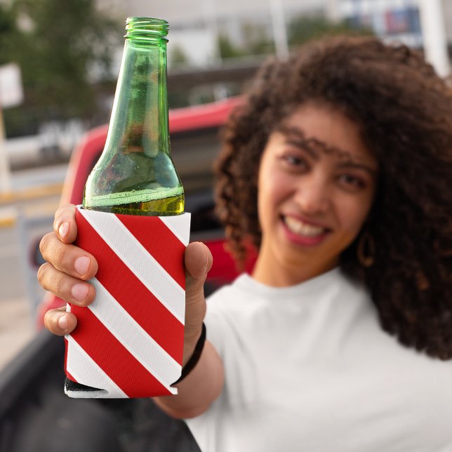 Porta-lata Bandas de Diagonal Brancas Vermelhas (can cooler)