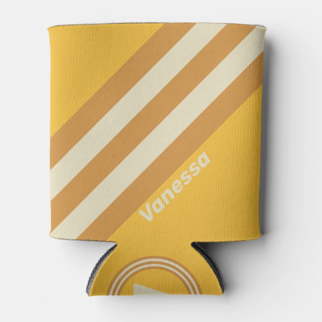 Porta-lata Bandas de Mostarda Retroativa Solar com Nome (Frente)