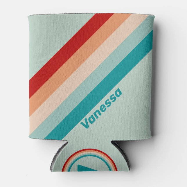 Porta-lata Bandas de Seaglass pálidas com nome (Frente)