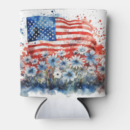 Porta-lata Bandeira Americana de Cores Aquáticas e Flores