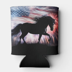 Porta-lata Bandeira Americana e Cavalos Lindos Country Wester