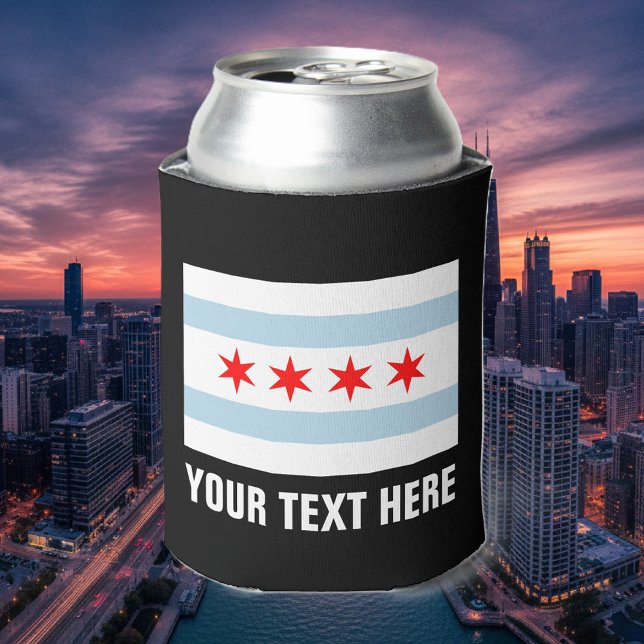 Porta-lata Bandeira de Chicago pode resfriar | Porta-cervejas (Chicago city flag can cooler)