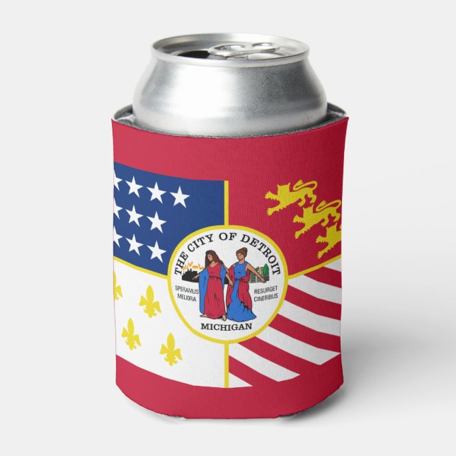 Porta-lata Bandeira de Detroit, Michigan Can Cooler (Can Front)
