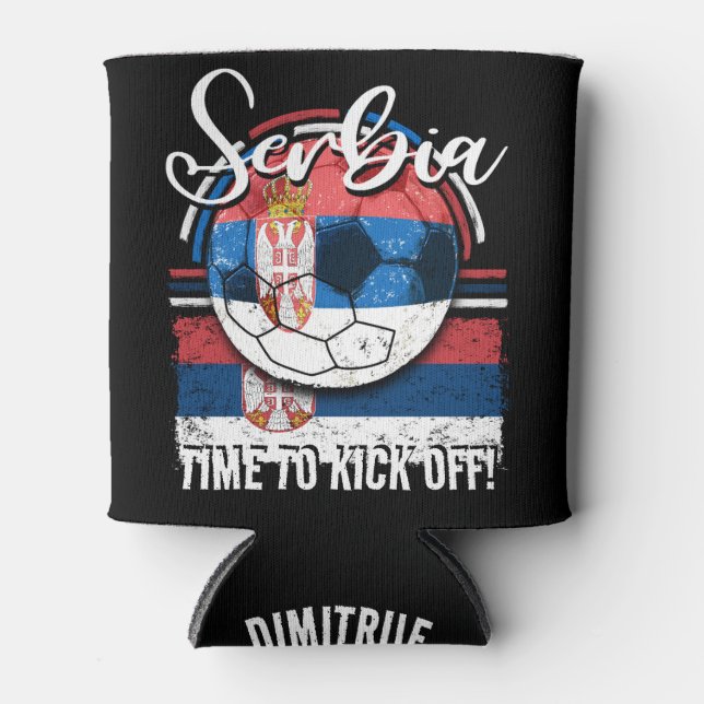 Porta-lata Bandeira de Futebol da Sérvia, Retro Blue Red Whit (Frente)