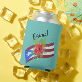 Porta-lata Bandeira de Porto Rico com flor de maga boricua