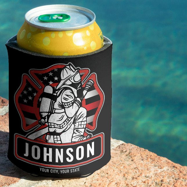 Porta-lata Bandeira Patriótica do Bombeiro Personalizado (Criador carregado)