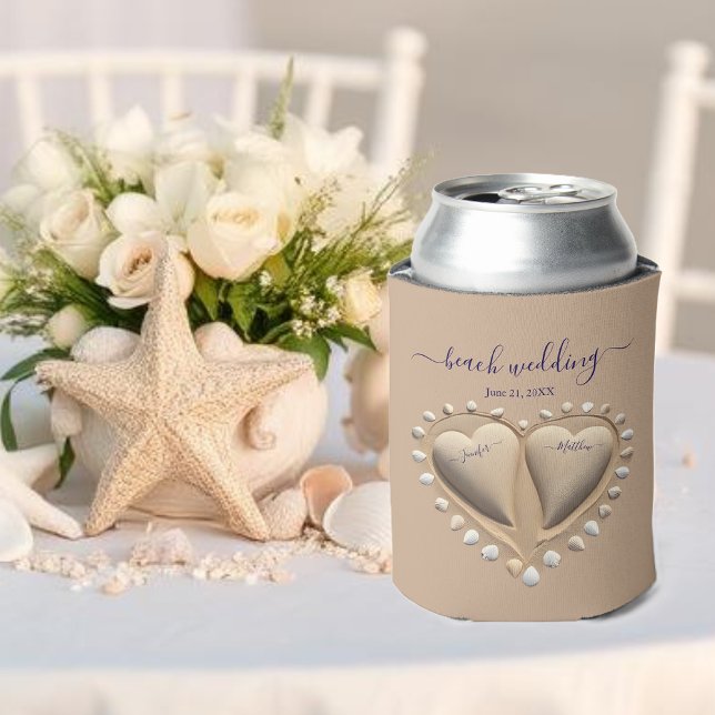 Porta-lata Beach Wedding Sand Hearts (Beach Wedding Sand Hearts Can Cooler Wedding Favors)
