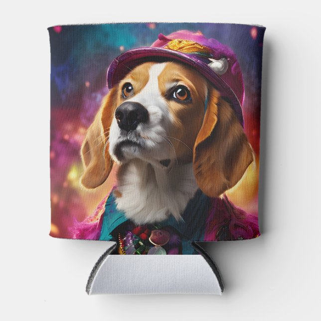 Porta-lata Beagle em um chapéu rosa (Frente)