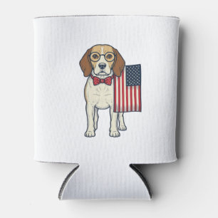 Porta-lata Beagle Patriótico com Bandeira Arte Vetorial Vinta