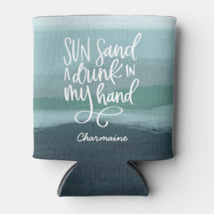 Porta-lata Beba na minha mão Arte Abstrato Azul Personaliza