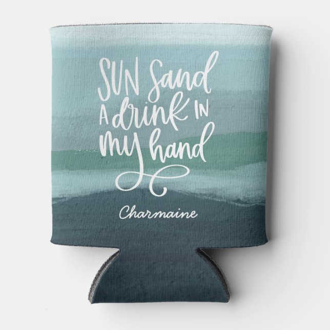 Porta-lata Beba na minha mão | Arte Abstrato Azul Personaliza (Frente)