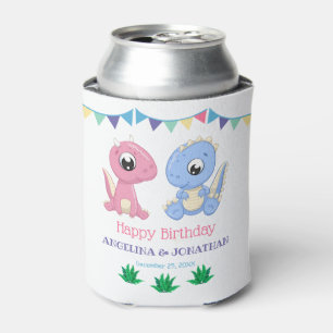 Porta-lata Bebê Dinossauro e Garota Junta Aniversário
