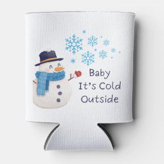 Porta-lata Bebê está frio lá fora com um boneco de neve em um