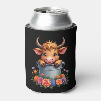 Porta-lata Bebê Fofo Vaca das Terras Altas Com flores Bezerro