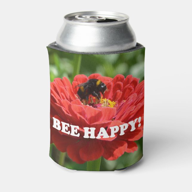 Porta-lata Bee Happy Red Flower (Can Back)