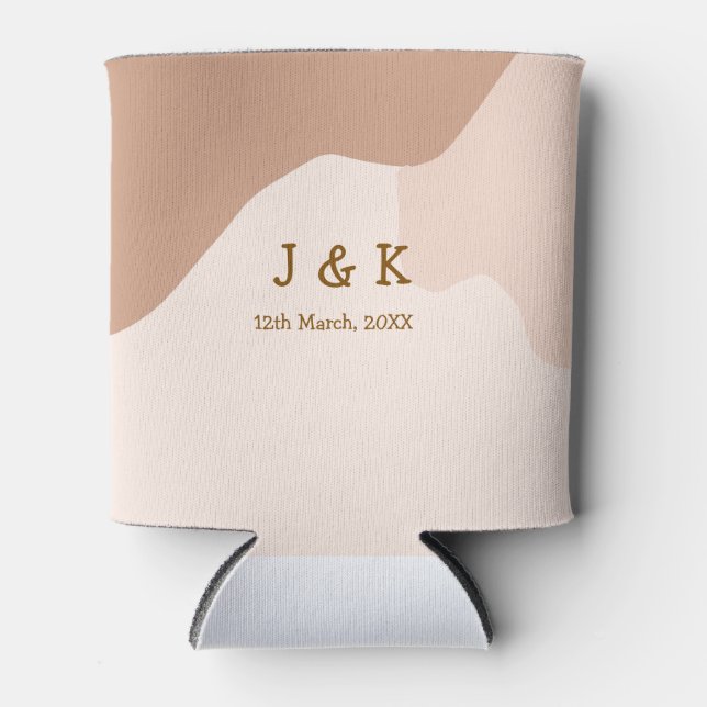 Porta-lata Beige boho curvado nome do casamento laranja (Frente)