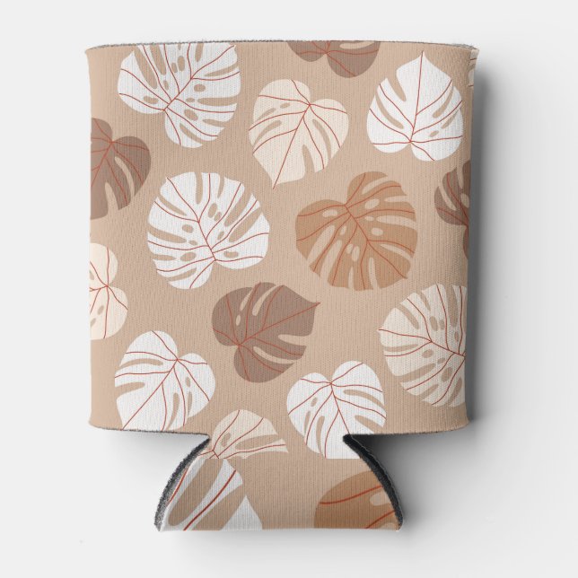 Porta-lata Beige Monstera deixa: padrão desenhado à mão (Frente)