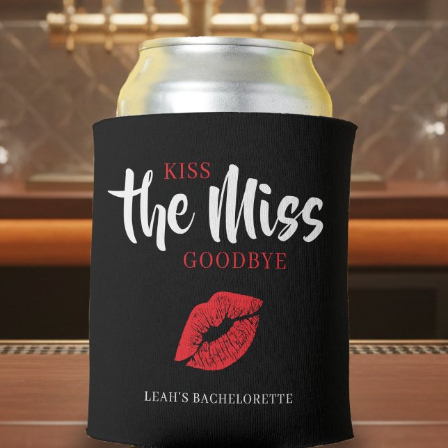 Porta-lata Beije a Senhorita Despedida Festa de Solteira com  (Kiss the Miss Goodbye Red Lip Bachelorette Party Can Cooler
)